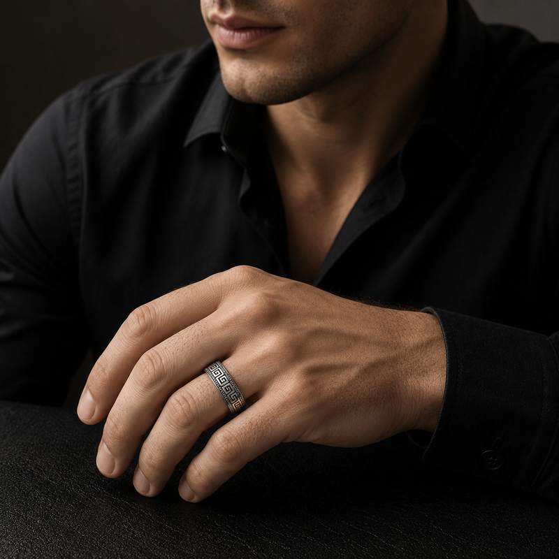 Greek Key Stainless Steel Ring for Men