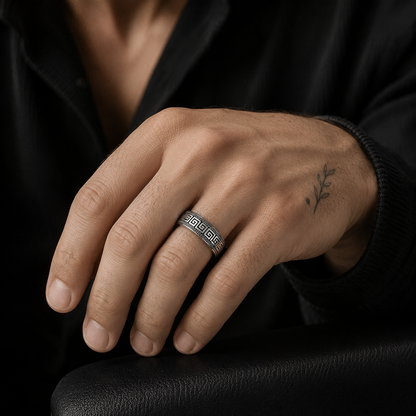 Greek Key Stainless Steel Ring for Men