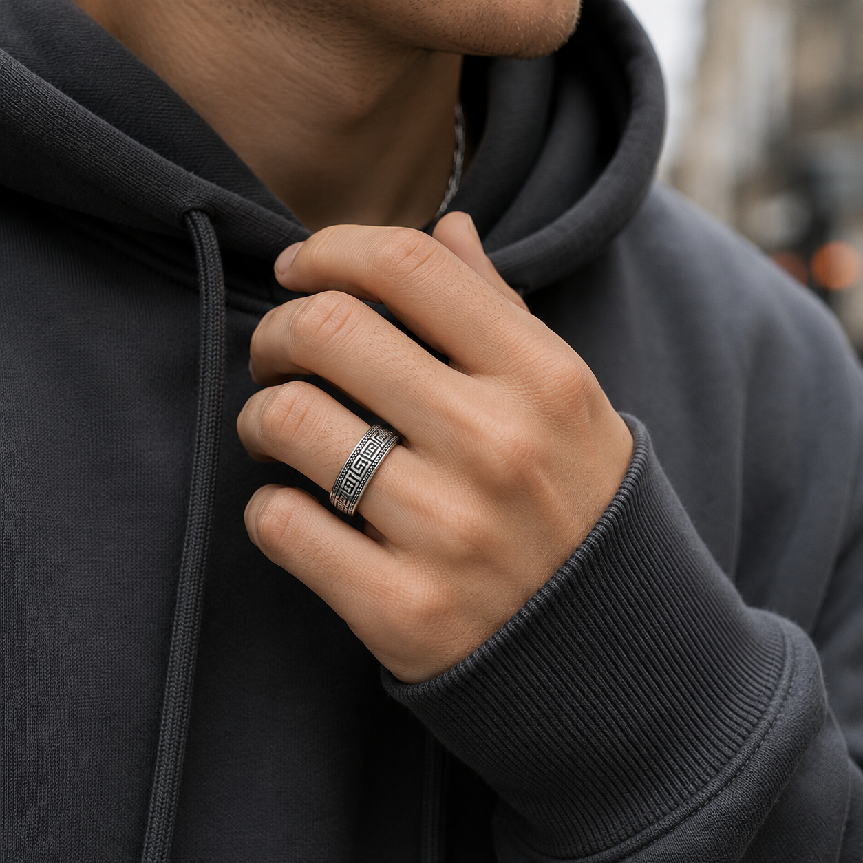 Greek Key Stainless Steel Ring for Men