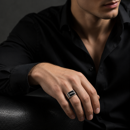 Panther Crest Stainless Steel Signet Ring for Men
