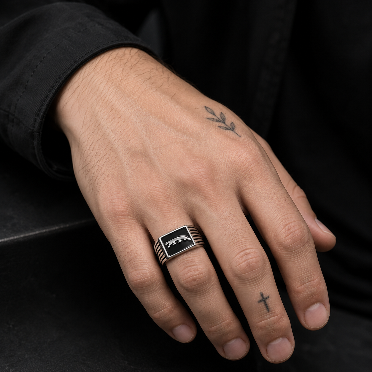 Panther Crest Stainless Steel Signet Ring for Men