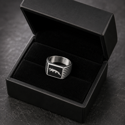 Panther Crest Stainless Steel Signet Ring for Men
