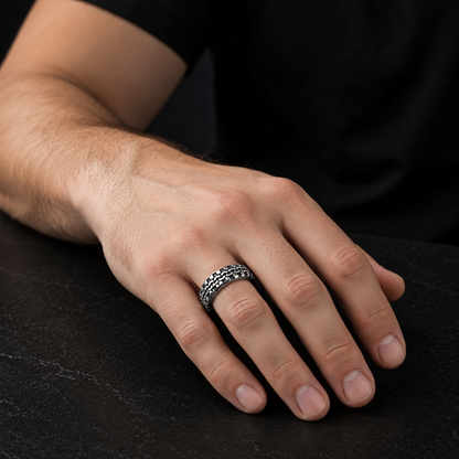 Tire Track Stainless Steel Ring – Silver Finish