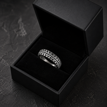 Tire Track Stainless Steel Ring – Silver Finish
