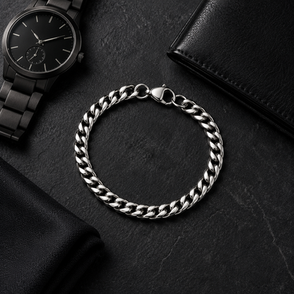 Classic Silver Cuban Chain Bracelet | Tarnish Resistant Stainless Steel