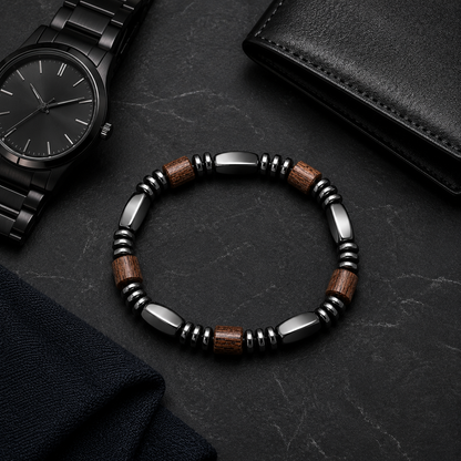 Classic Hematite & Wooden Stretch Bracelet
