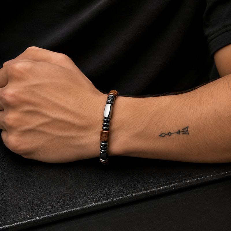 Classic Hematite & Wooden Stretch Bracelet