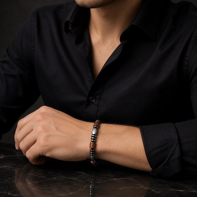 Classic Hematite & Wooden Stretch Bracelet
