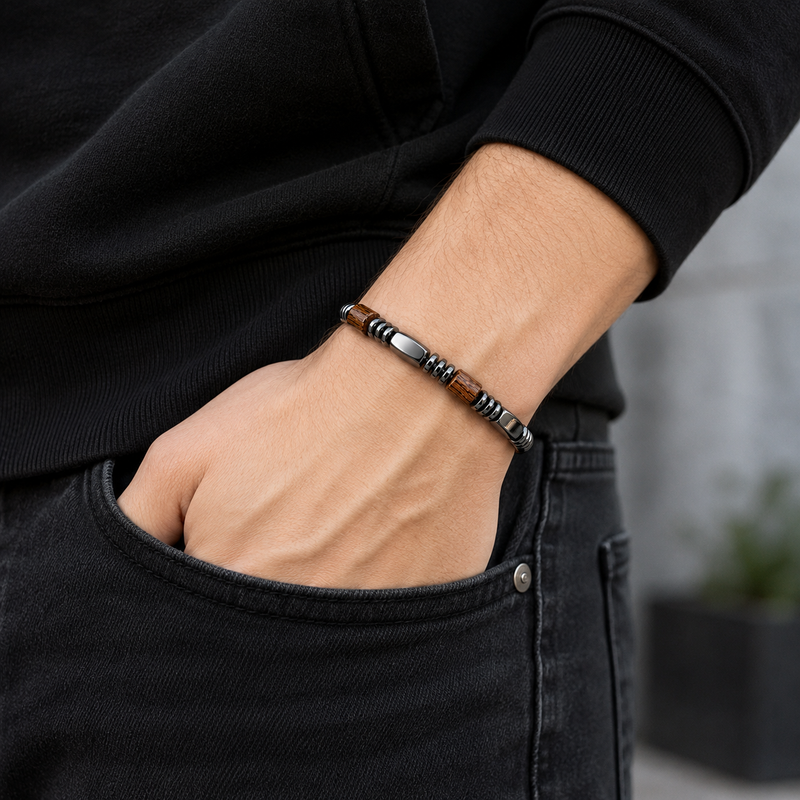 Classic Hematite & Wooden Stretch Bracelet