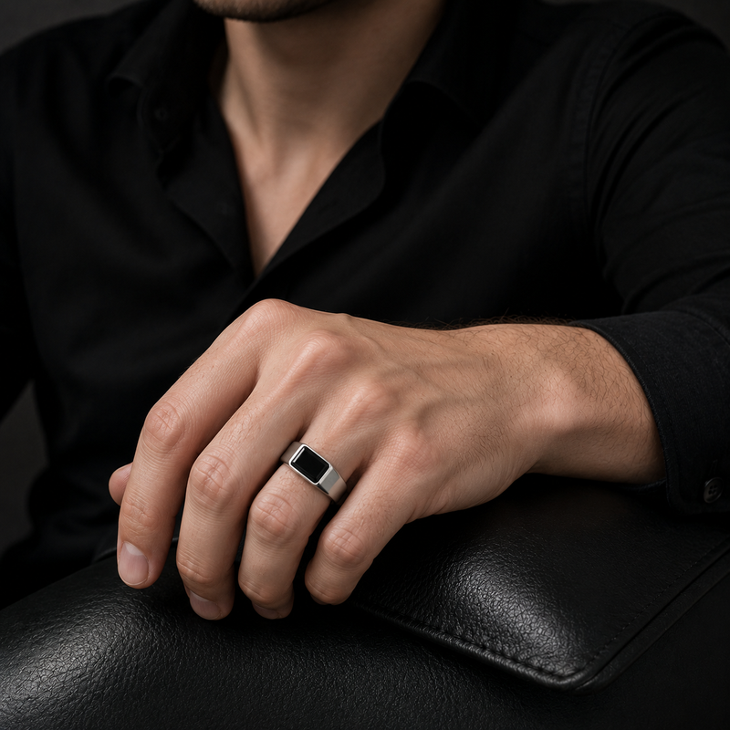 Black Onyx Signet Ring for Men – Stainless Steel Statement Ring