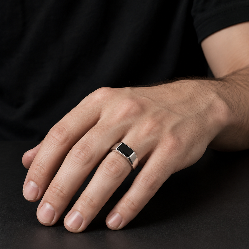 Black Onyx Signet Ring for Men – Stainless Steel Statement Ring