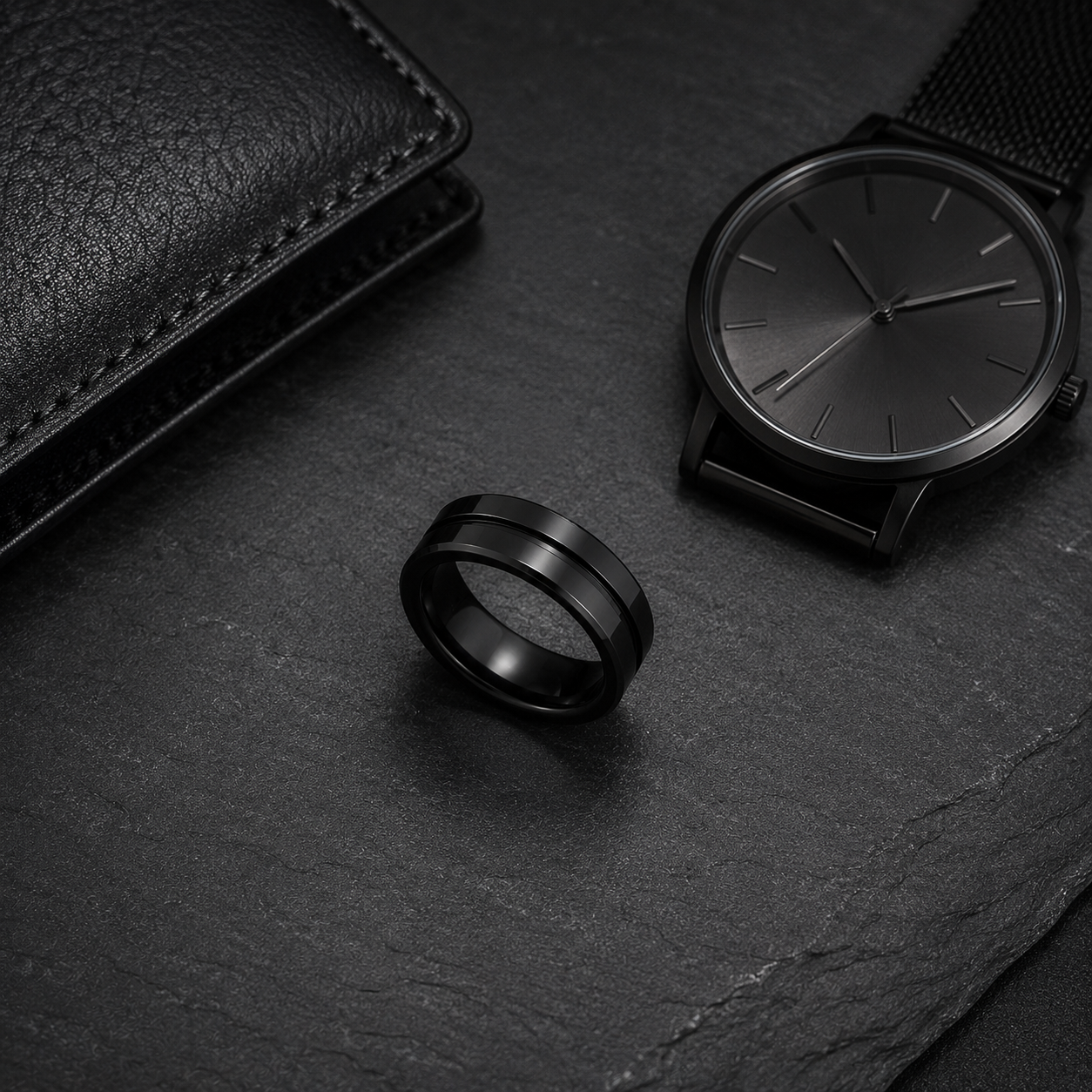 Dual Flash Eclipse Black Stainless Steel Ring