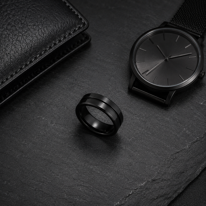 Dual Flash Eclipse Black Stainless Steel Ring