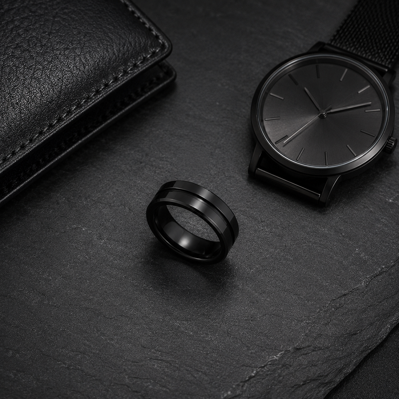 Dual Flash Eclipse Black Stainless Steel Ring