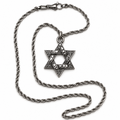 Silver HexaStar Stainless Steel Pendant Necklace for Men