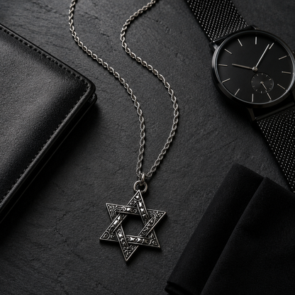 Silver HexaStar Stainless Steel Pendant Necklace for Men
