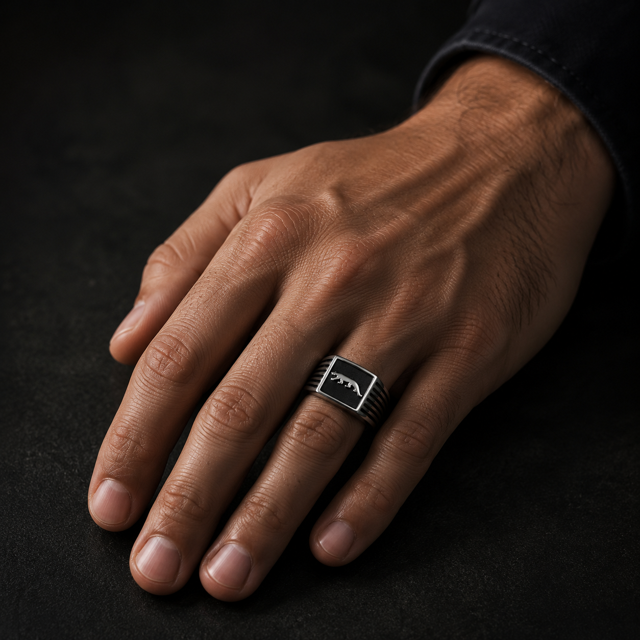 Panther Crest Stainless Steel Signet Ring for Men