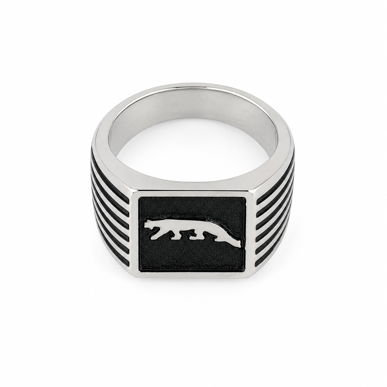 Panther Crest Stainless Steel Signet Ring for Men