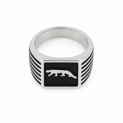 Panther Crest Stainless Steel Signet Ring for Men