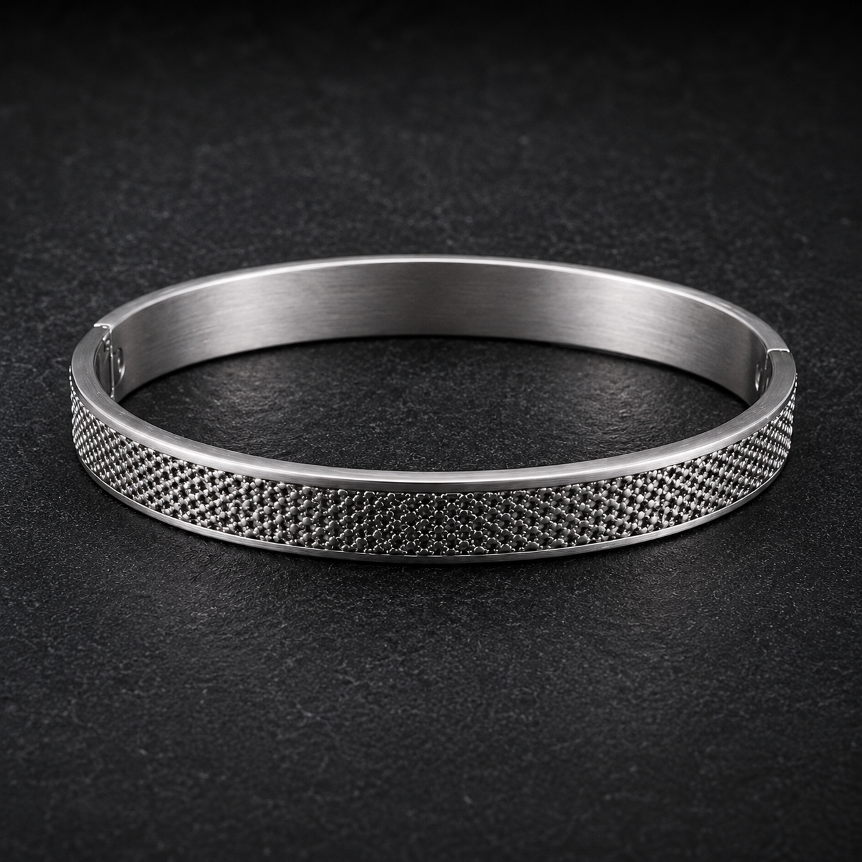 Textured Steel Cuff Bracelet – Silver Finish (Unisex)