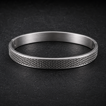 Textured Steel Cuff Bracelet – Silver Finish (Unisex)