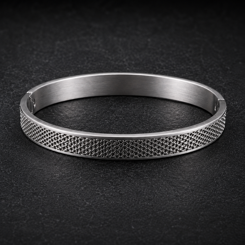 Textured Steel Cuff Bracelet – Silver Finish (Unisex)