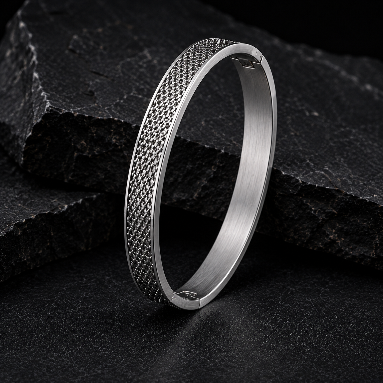 Textured Steel Cuff Bracelet – Silver Finish (Unisex)