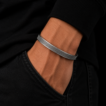 Textured Steel Cuff Bracelet – Silver Finish (Unisex)