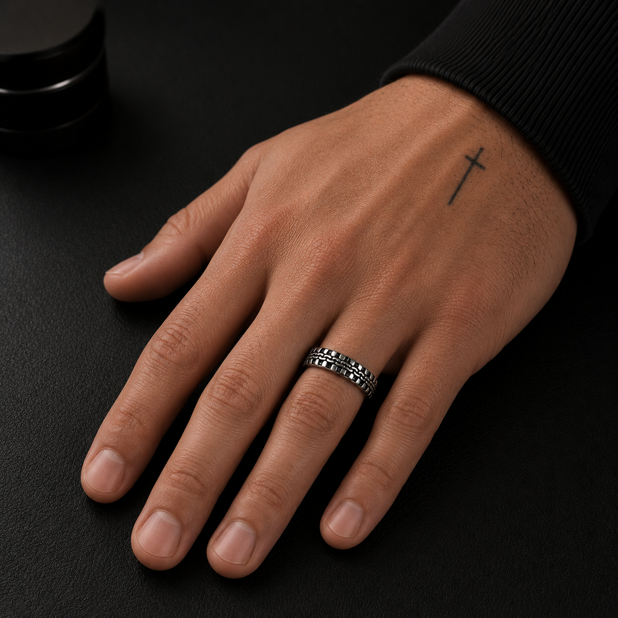 Tire Track Stainless Steel Ring – Silver Finish