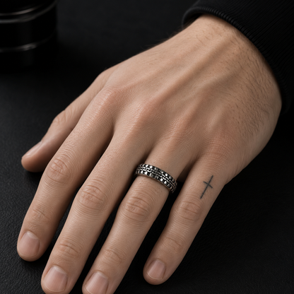 Tire Track Stainless Steel Ring – Silver Finish