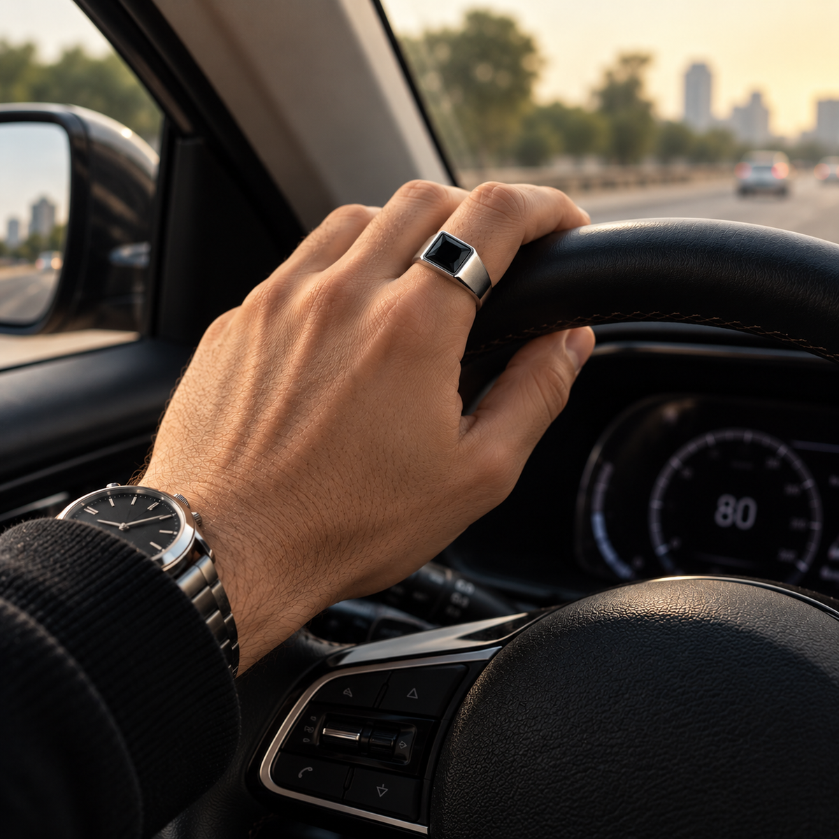 Midnight Onyx 925 Silver Stainless Steel Signet Ring