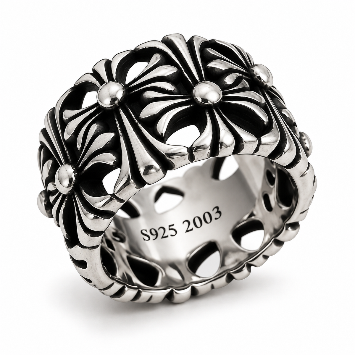 Gothic Cross Band Ring – 925 Sterling Silver Christian Ring for Men