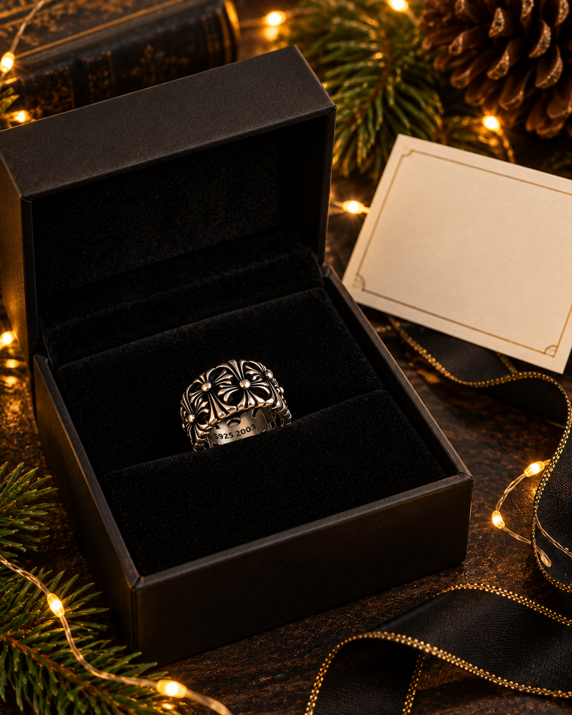 Gothic Cross Band Ring – 925 Sterling Silver Christian Ring for Men