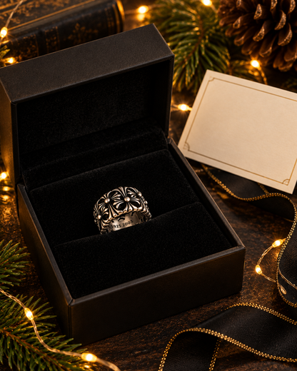 Gothic Cross Band Ring – 925 Sterling Silver Christian Ring for Men