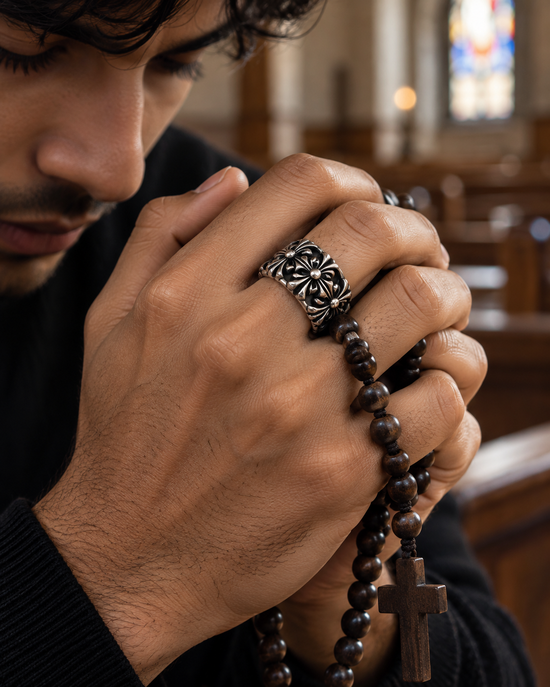 Gothic Cross Band Ring – 925 Sterling Silver Christian Ring for Men