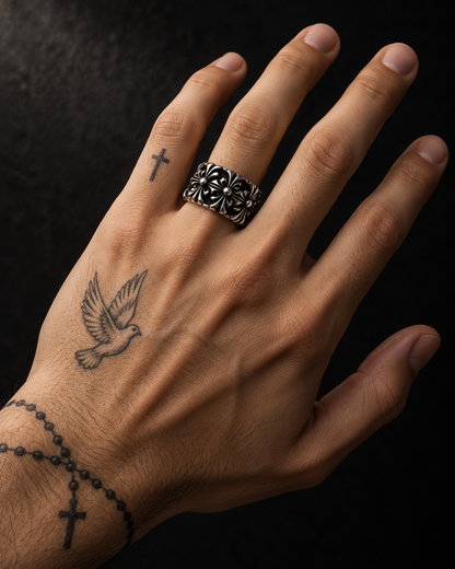 Gothic Cross Band Ring – 925 Sterling Silver Christian Ring for Men