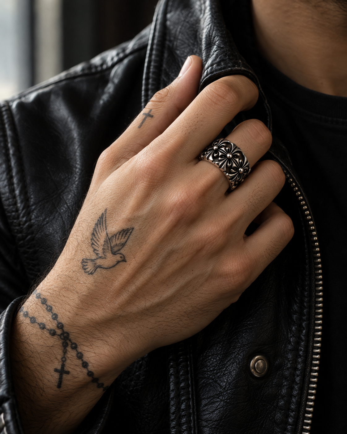 Gothic Cross Band Ring – 925 Sterling Silver Christian Ring for Men