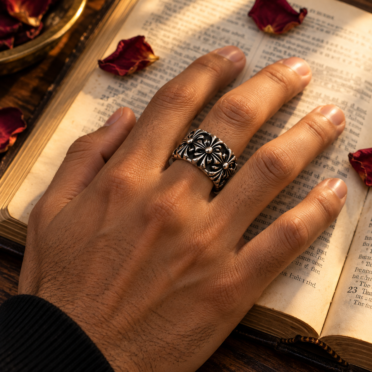 Gothic Cross Band Ring – 925 Sterling Silver Christian Ring for Men