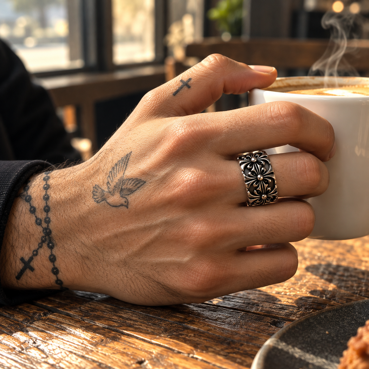 Gothic Cross Band Ring – 925 Sterling Silver Christian Ring for Men