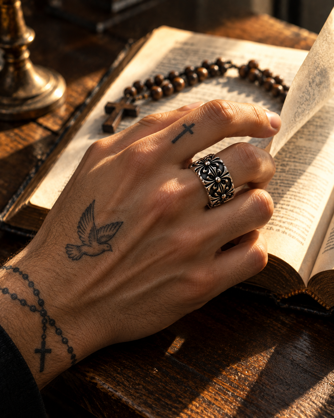 Gothic Cross Band Ring – 925 Sterling Silver Christian Ring for Men