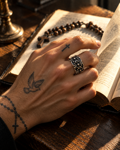 Gothic Cross Band Ring – 925 Sterling Silver Christian Ring for Men