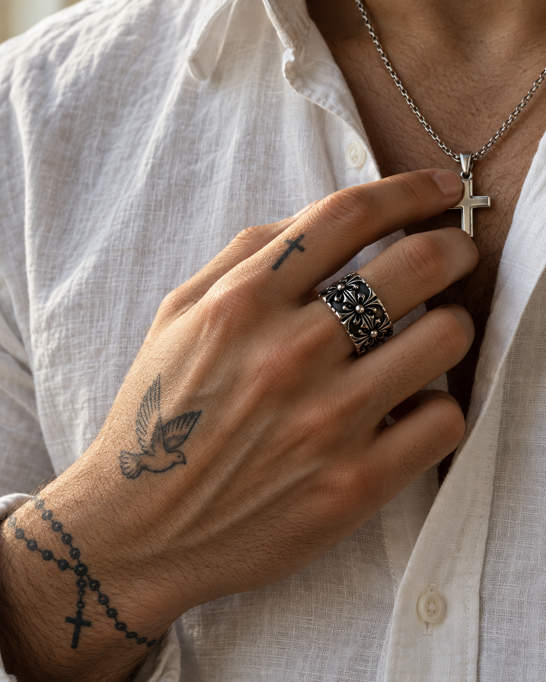 Gothic Cross Band Ring – 925 Sterling Silver Christian Ring for Men