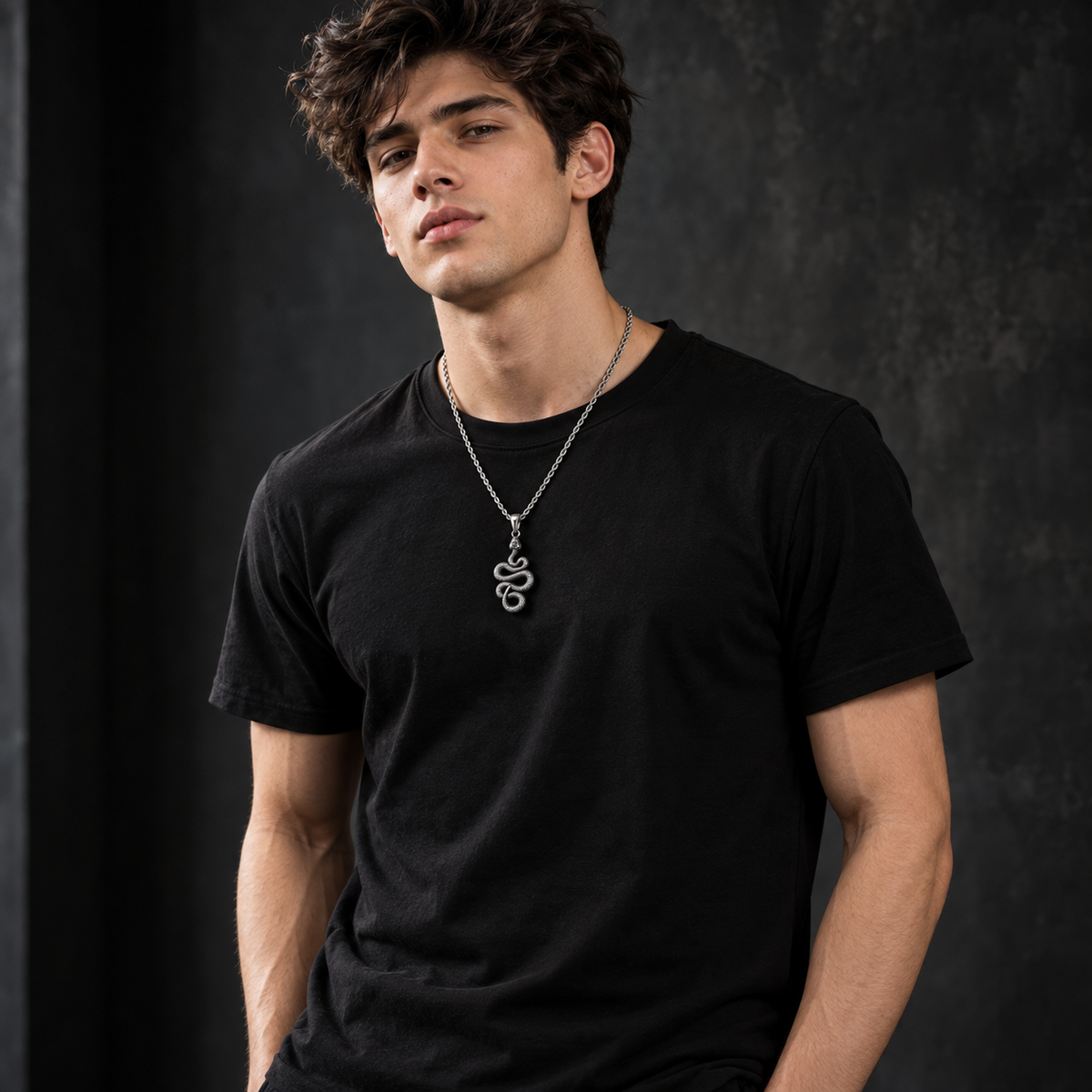 Silver Stainless Steal Snake Pendant Necklace for Men – Antique Serpent Pendant with Rope Chain