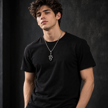 Silver Stainless Steal Snake Pendant Necklace for Men – Antique Serpent Pendant with Rope Chain