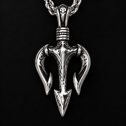Trident Pendant Necklace for Men - Stainless Steel Poseidon Spear Pendant with Rope Chain