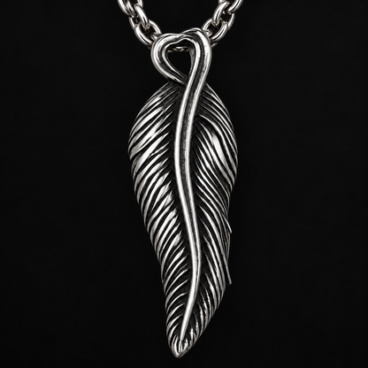 Stainless Steel Feather Pendant Necklace for Men – Antique Silver Quill Pendant on Cable Chain